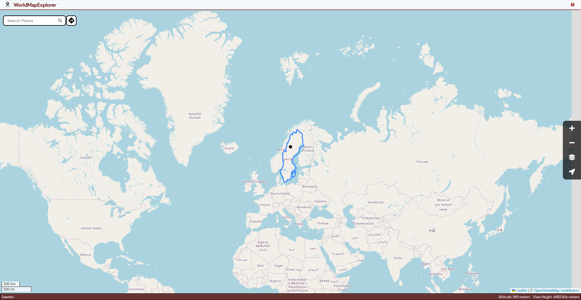 Image of Interactive cursor which is currently positioned in Sweden.